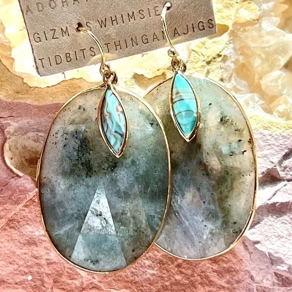 NWT Anthropologie Turquoise & Labradorite Layered Gemstone Earrings - Picture 3 of 12
